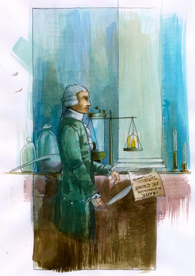 Representación de Antoine Lavoisier (1743-1794) Químico, filósofo y economista francés (Retrato del noble y químico francés Antoine Lavoisier) Ilustración de Alessandro Lonati de Alessandro Lonati