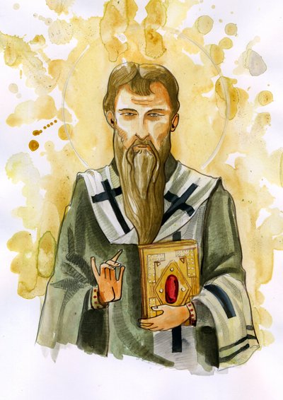 Representación de Basilio de Cesarea o San Basilio el Grande (329-379) - Ilustración de Alessandro Lonati de Alessandro Lonati