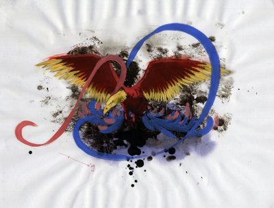 Representación del fabuloso fenix (o ave fénix), animal que aparece en las mitologías china (fenghuang), persa (simurgh), griega y romana. Dibujo en color de Alessandro Lonati. de Alessandro Lonati