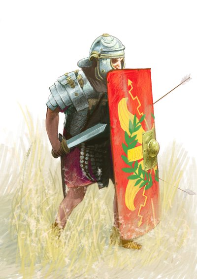 Legión romana - Legionario romano - Antigüedad romana: representación de legionario romano - Dibujo de Alessandro Lonati de Alessandro Lonati