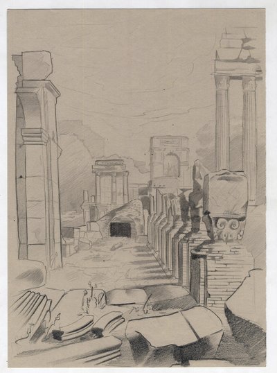 Ruinas de la época romana en Roma, Foro (foro romano) Dibujo de Alessandro Lonati. de Alessandro Lonati