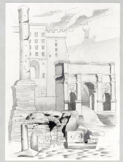 Ruinas de la época romana en Roma, Foro (foro romano) Dibujo de Alessandro Lonati. de Alessandro Lonati
