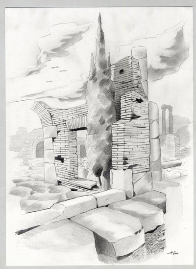 Ruinas de la época romana en Roma, Foro (foro romano) Dibujo de Alessandro Lonati. de Alessandro Lonati