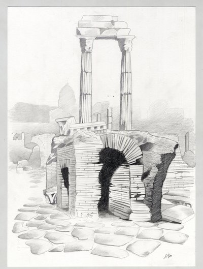 Ruinas de la época romana en Roma, Foro (foro romano) Dibujo de Alessandro Lonati. de Alessandro Lonati
