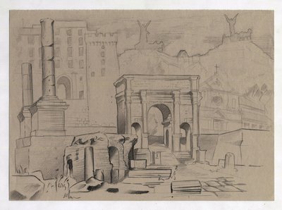 Ruinas de la época romana en Roma, Foro (foro romano) Dibujo de Alessandro Lonati. de Alessandro Lonati