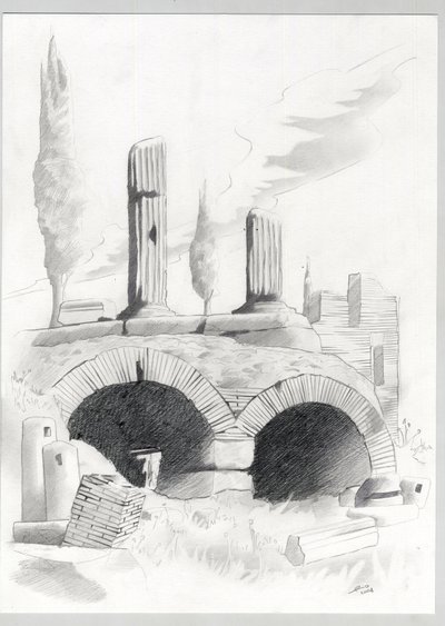 Ruinas de la época romana en Roma, Foro (foro romano) Dibujo de Alessandro Lonati. de Alessandro Lonati