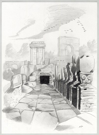 Ruinas de la época romana en Roma, Foro (foro romano) Dibujo de Alessandro Lonati. de Alessandro Lonati