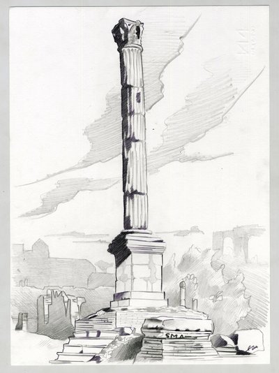 Ruinas de la época romana en Roma, Foro (foro romano) Dibujo de Alessandro Lonati. de Alessandro Lonati