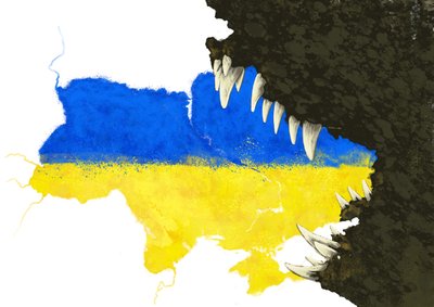 Rusia ataca a Ucrania para comérsela, 2022 (ilustración) de Alessandro Lonati