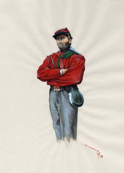 Segundo Imperio (1852-1870): Unificación italiana (Risorgimento), oficial voluntario del ejército garibaldino conocido como "camisa roja" luchador por la causa de Giuseppe Garibaldi (1807-1882) en Italia. de Alessandro Lonati