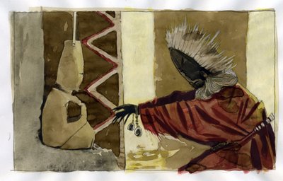 Chamanismo: ceremonia espiritual centrada en la mediación entre los seres humanos y los espíritus de la naturaleza - chamán Ilustración de Alessandro Lonati de Alessandro Lonati