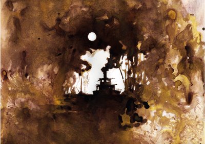 Ilustración de barco del nuevo "En el corazón de las tinieblas" de Joseph Conrad. 2012 de Alessandro Lonati