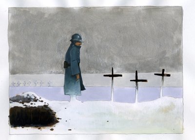 Primera Guerra Mundial: un soldado francés en una tumba de guerra mirando las cruces de Alessandro Lonati