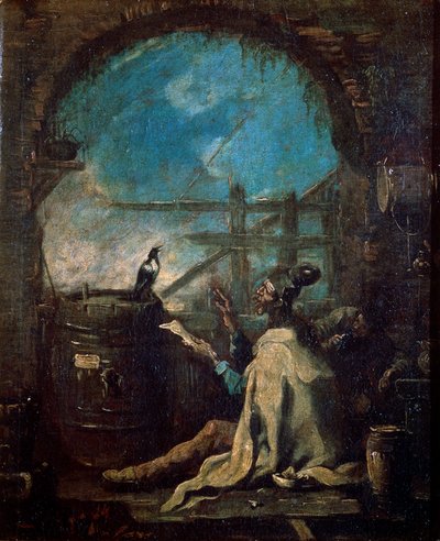 Un Payaso Entrenando una Urraca, finales del siglo XVII o XVIII de Alessandro Magnasco