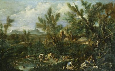 Paisaje con lavadoras de loza de Alessandro Magnasco