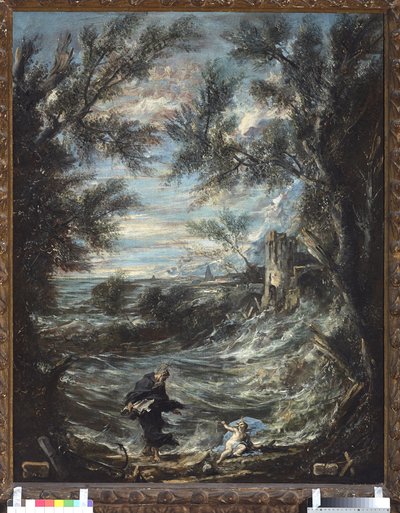 San Agustín y el bebé (St Augustine And The Baby). Pintura de Alessandro Magnasco conocida como il Lissandrino (1667-1749) de Alessandro Magnasco