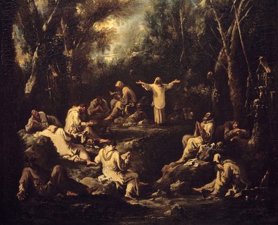 Escenas de vida monástica. Monjes en diferentes posiciones de oración y en varias ocupaciones diarias. de Alessandro Magnasco
