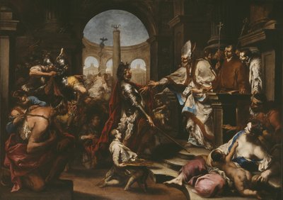 San Ambrosio rechaza a Teodosio de la Iglesia de Alessandro Magnasco