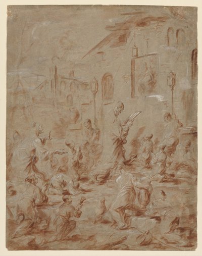 Fieles en un santuario callejero, 1730-40 de Alessandro Magnasco