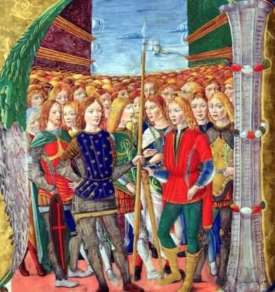 Inicial historiada N que representa a San Mauricio y la Legión Tebana, Escuela de Lombardía, c.1499-1511 de Alessandro Pampurino