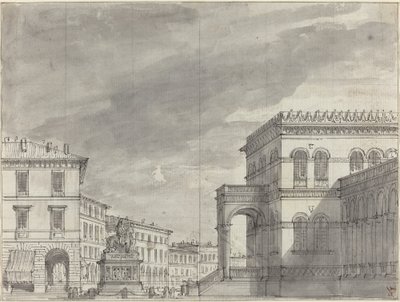 Plaza con un Monumento Ecuestre y un Palacio de Alessandro Sanquirico