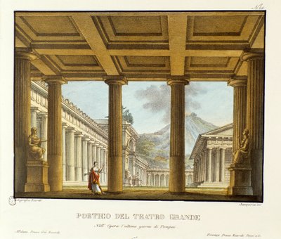 Pórtico del Gran Teatro en Pompeya, al fondo el Vesubio Escenografía para la representación de la ópera “L