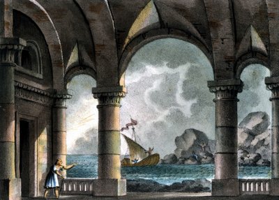 Escenografía de Sanquirico para la ópera “Il pirata” (El Pirata) de Vincenzo Bellini de Alessandro Sanquirico
