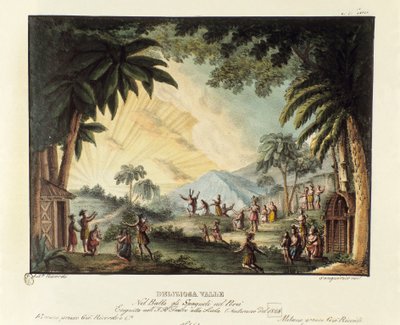 Vista de un valle delicioso en la época de la conquista del Nuevo Mundo por los españoles Escenografía para el ballet “Gli spagnoli nel Peru” del coreógrafo italiano Giovanni Galzerani (1828) de Alessandro Sanquirico