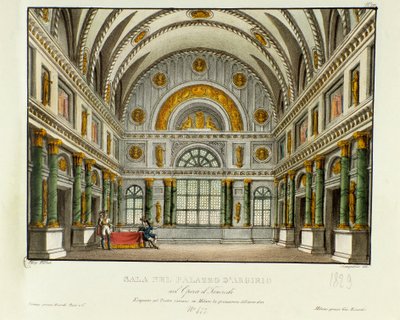 Vista del palacio del rey de Siracusa Argirio Escenografía para la representación en Milán en 1829 de la ópera “Tancredi” de Gioacchino Rossini (1813) basada en la obra de Voltaire “Tancrede” de Alessandro Sanquirico
