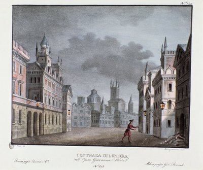 Vista de los suburbios de Londres Escenografía para la ópera 