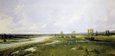 Caza en el lecho del río Piave en Belluno, Pintura de Alessandro Seffer (1832-1905), Óleo sobre lienzo de Alessandro Seffer Guerra