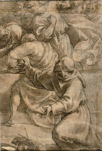 Fragmento de una escena de la Asunción: Apóstoles, con San Francisco de Asís en primer plano de Alessandro Turchi