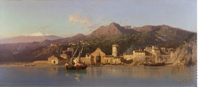 Vista de Taormina, Sicilia, con el Monte Etna en el fondo, 1868 de Alessandro la Volpe