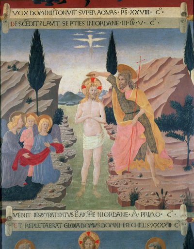 El Bautismo de Cristo, detalle de los cajones de un mueble para guardar plata, c.1450-53 (temple sobre tabla) de Alessio Baldovinetti