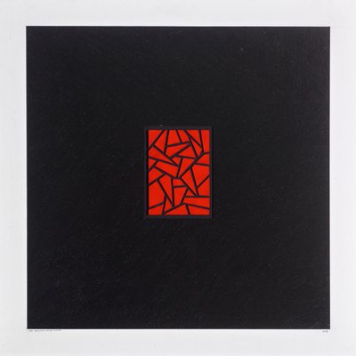 Red Bits on Black, 2021 (esmalte sobre cartulina) de Alex Dunn