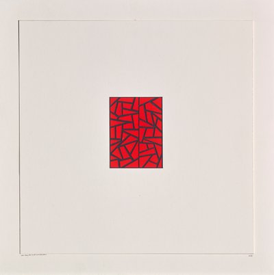 Red Bits on White, 2021 (esmalte sobre cartulina) de Alex Dunn