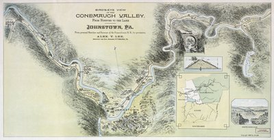 Vista de pájaro del valle de Conemaugh desde Nineveh hasta el lago, Johnstown, Pa. : a partir de bocetos personales y estudios de la Pennsylvania R.R. con permiso de Alex. Y.; Pennsylvania Railroad Lee