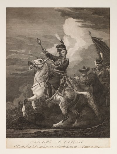 Retrato del Conde Platov (1751-1818) a Caballo (grabado) de after Alexander Orlowski