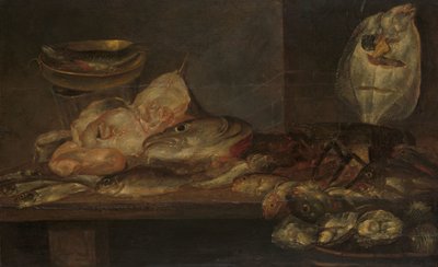 Bodegón con pescado y una langosta y ostras en una mesa cercana de Alexander Adriaenssen