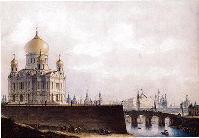 La Catedral de Cristo Salvador con vista del Kremlin de Moscú, 1836-1837 de Alexander Andreyevich Thon