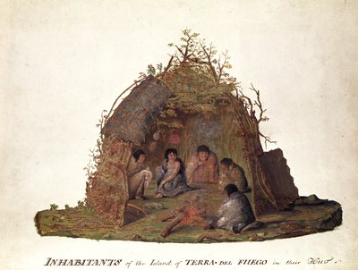 Habitantes de la Isla de Tierra del Fuego en su cabaña de Alexander Buchan