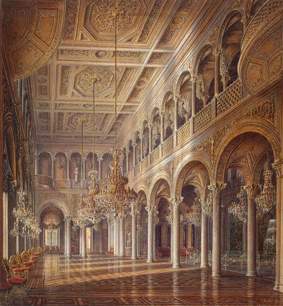 Interiores del Pequeño Hermitage, El Salón del Pabellón, mediados del siglo XIX de Alexander Chrisophorovich Kolb