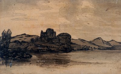 Paisaje italiano con edificio con cúpula de Alexander Cozens