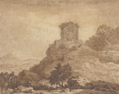 Paisaje con un templo en ruinas, c.1756 de Alexander Cozens