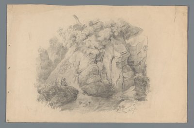 Paisaje con un hombre sentado junto a una cascada de Alexander Cranendoncq