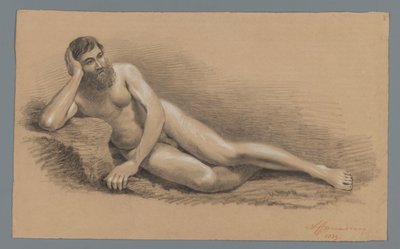 Desnudo masculino recostado, mirando hacia la izquierda de Alexander Cranendoncq