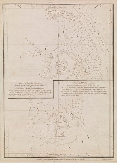 Plano de Eagle Island y Bird Island, finales del siglo XVIII o principios del XIX (papel) de Alexander Dalrymple