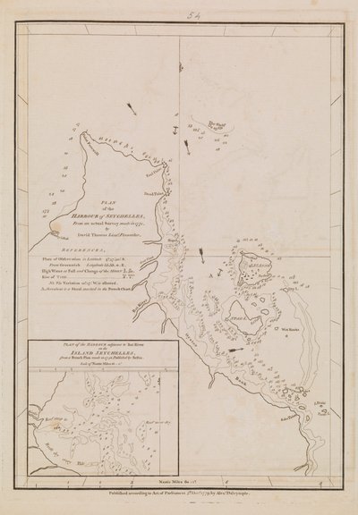 Plano del puerto de las Seychelles, finales del siglo XVIII-principios del XIX (papel) de Alexander Dalrymple