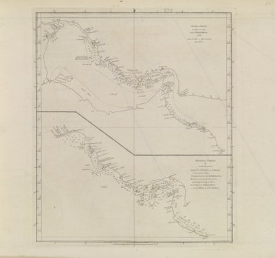 Plans of Ports, Dalrymple, Alexander publicado en 1791 ID Número 41167-2001 Una carta plana de parte del Golfo de Persia, parcialmente corregida por el Teniente Edward Harvey 1778 de Alexander Dalrymple