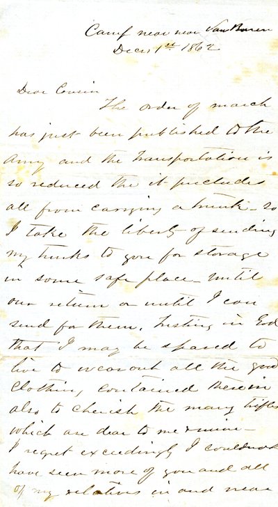Carta firmada A.E. Steen, campamento cerca de Van Buren, a su prima Sra. Mary Walker, Van Buren, Ark., 1 de diciembre de 1862 de Alexander Early Steen